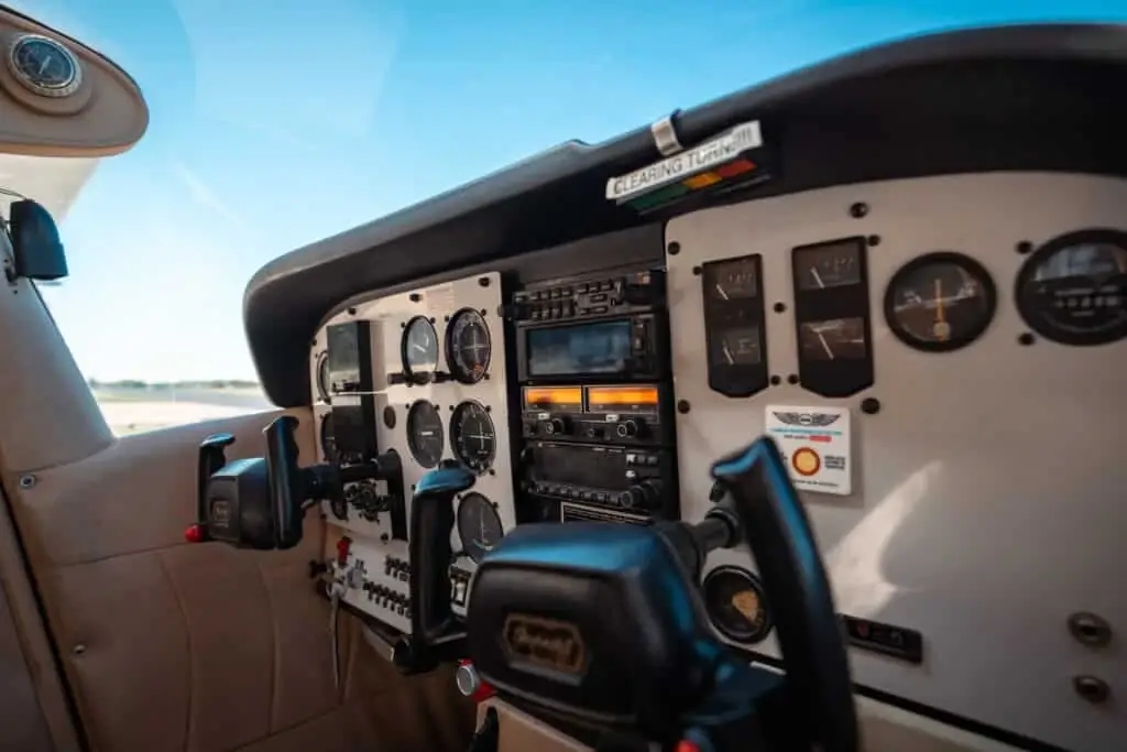 Close up of an aircraft instrument panel